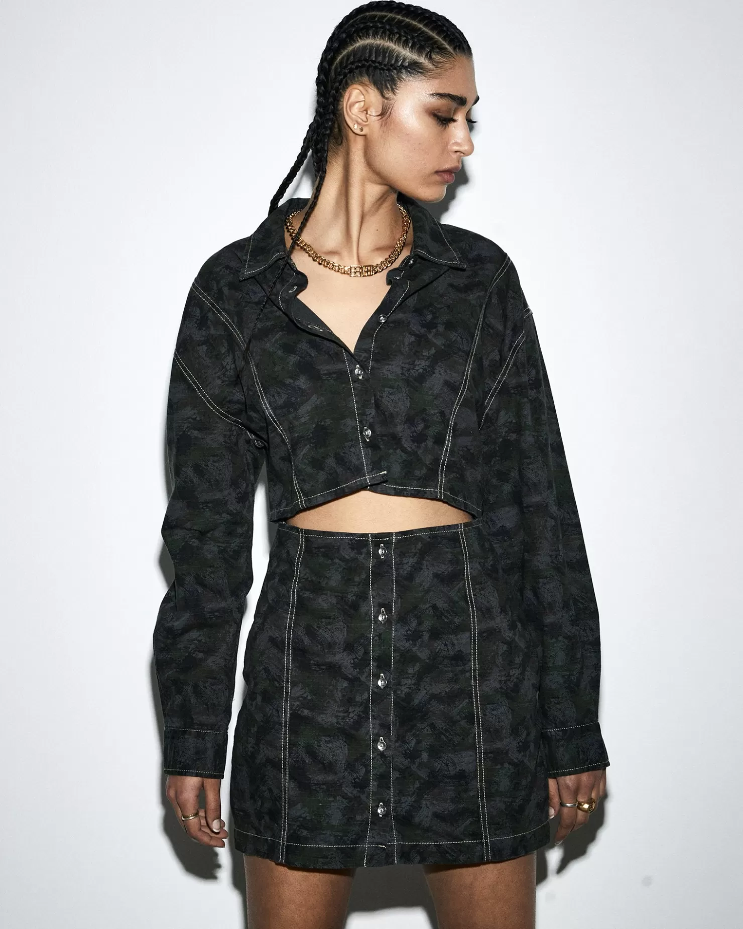 Women Ksubi Cutout Shirt Dress Camo