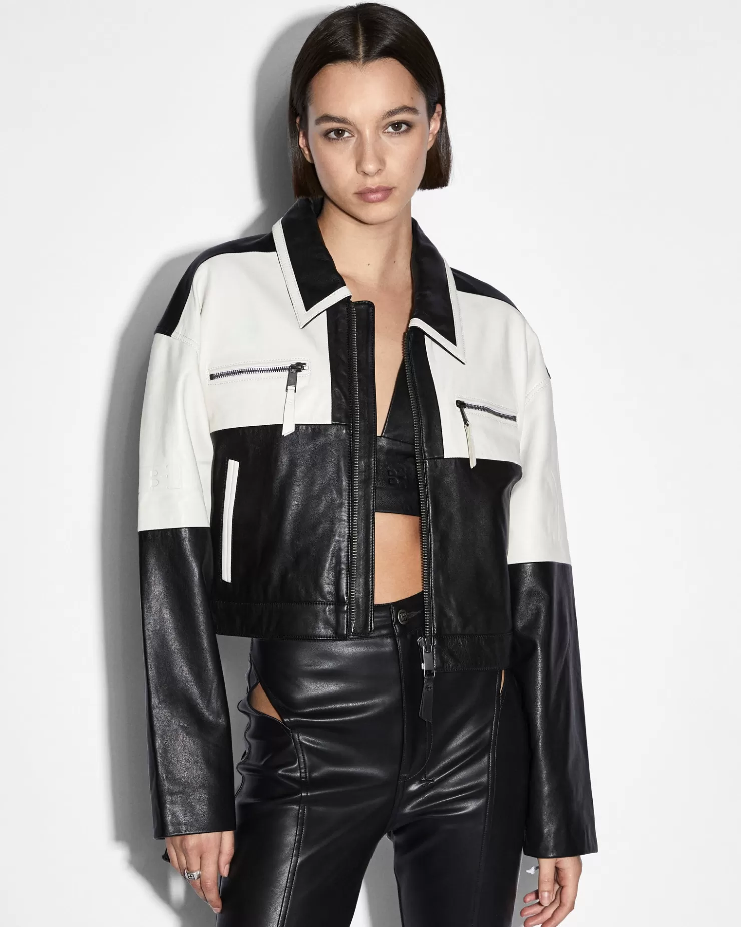 Women Ksubi Emblem Boxy Biker Black/White