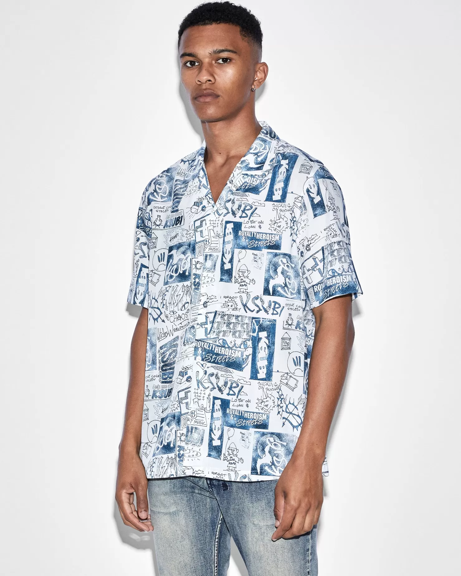 Men Ksubi Mash Up Resort Shirt White