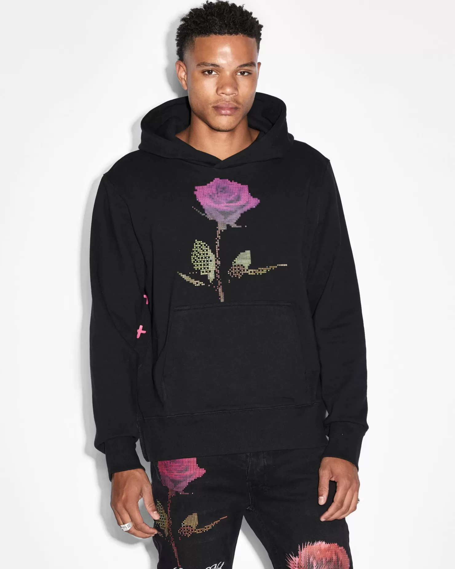 Men Ksubi Pixel Flower Kash Hoodie Jet Black