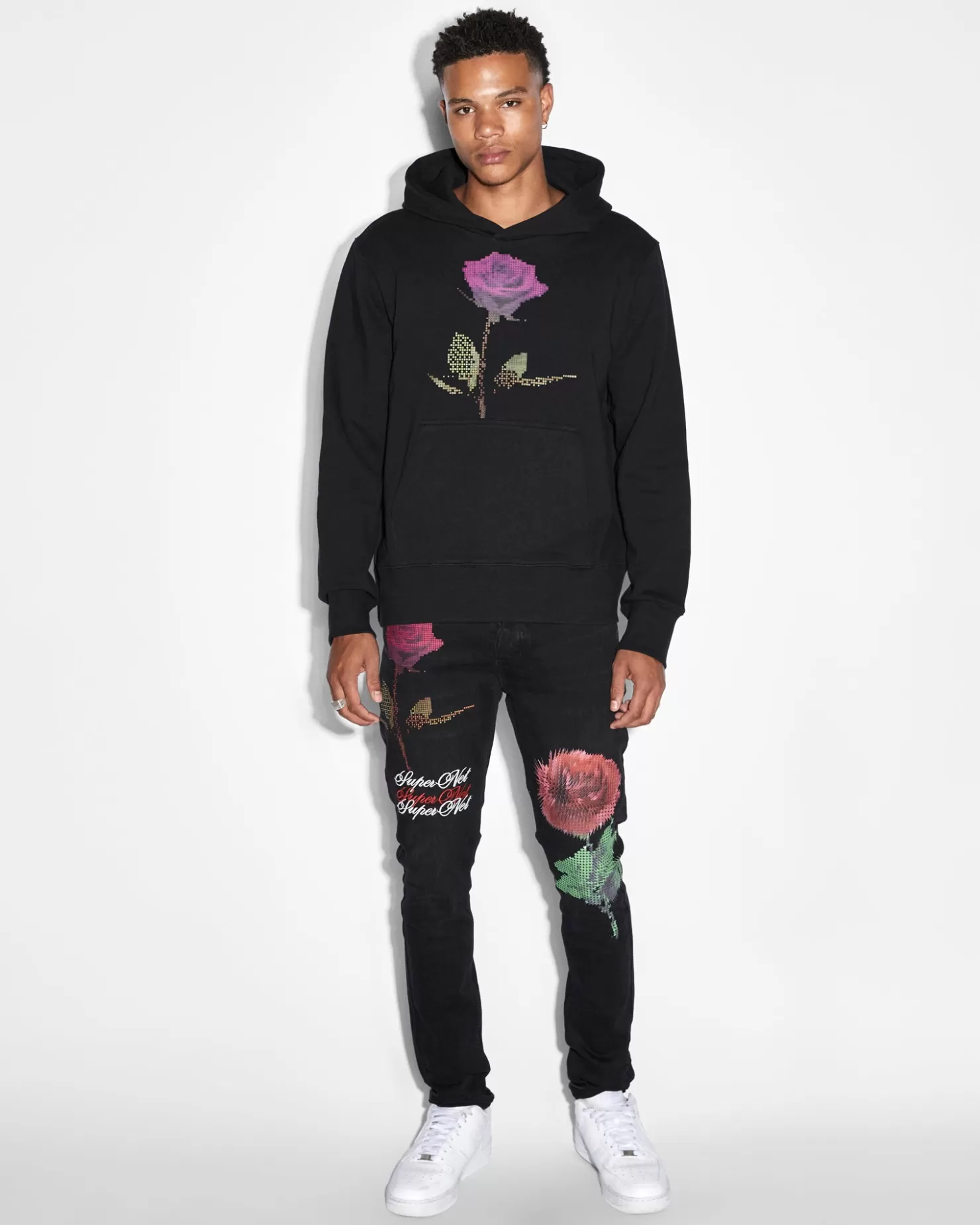 Men Ksubi Pixel Flower Kash Hoodie Jet Black