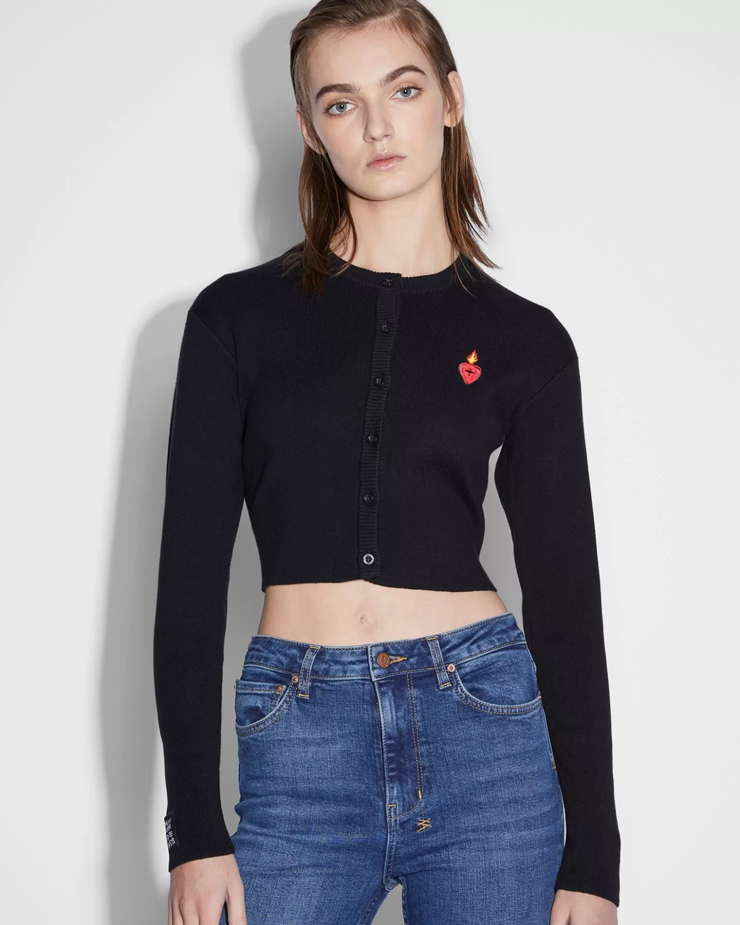 Women Ksubi Shrunken Cardi Black Emblazed